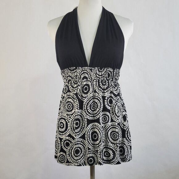 Pretty Good vintage Y2K halter V neck black white geometric circles size small - Picture 1 of 10